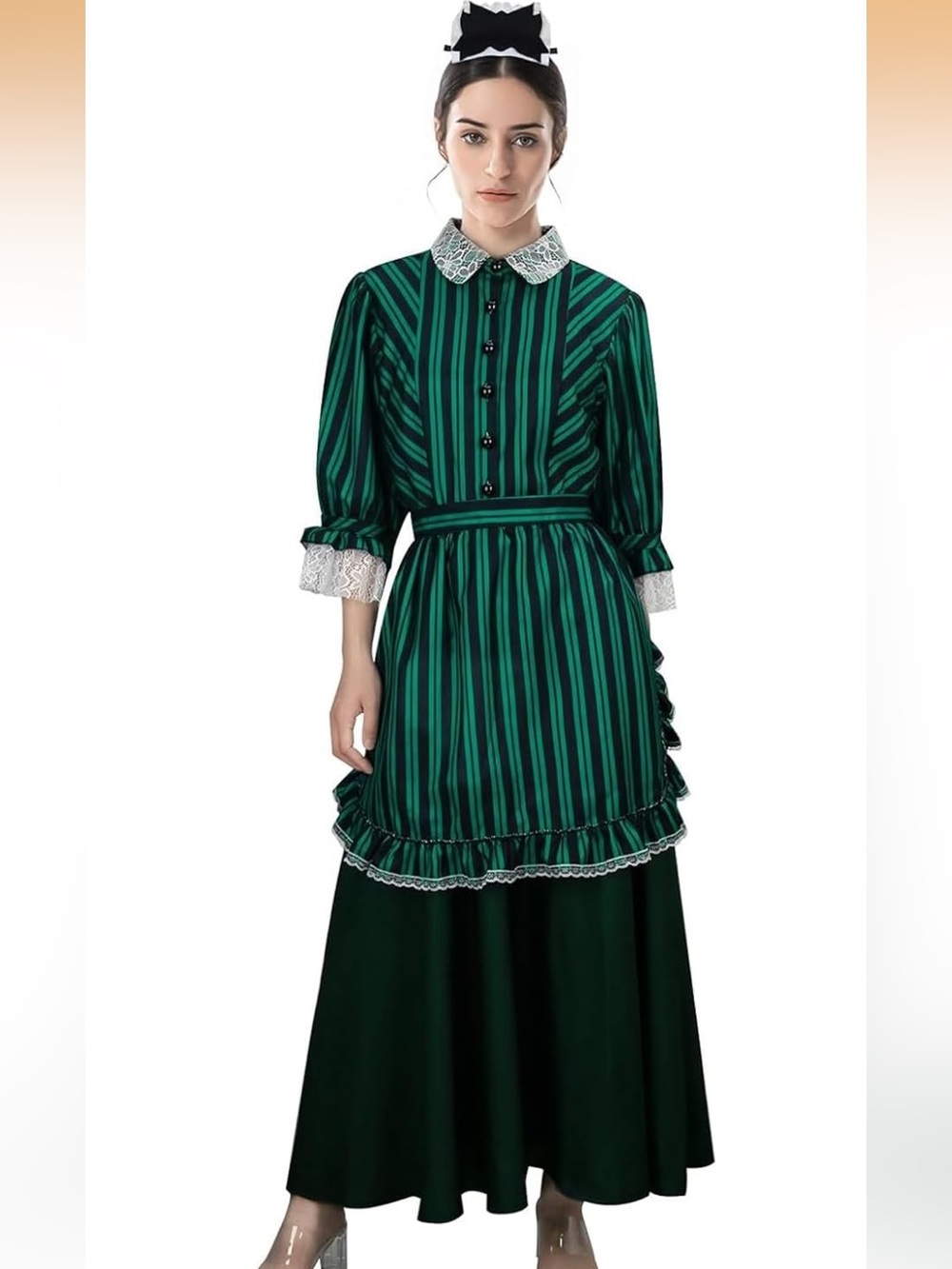 New Sz Small Haunted Mansion Costume Cast Member Maid Apron Dress with Headwear